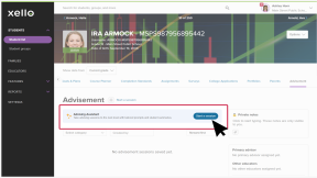 A student profile is open and the cursor is clicking the Advisement tab.